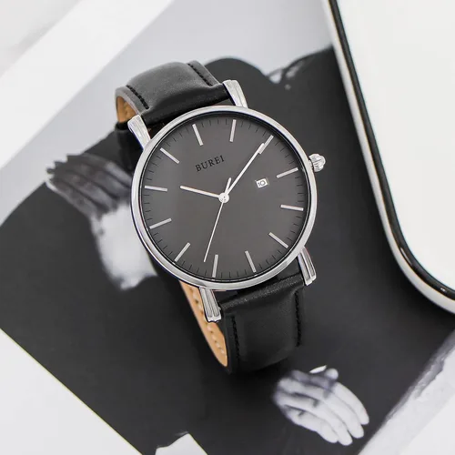 Miniatura 3 de BUREI - Reloj de pulsera analógico para hombre con fecha y correa de piel
