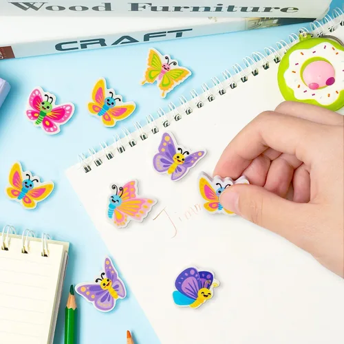 Miniatura 4 de Haooryx Mini borradores de mariposa de primavera para niños, 60 unidades a granel novedosos borradores de mariposa 3D rompecabezas de escritorio
