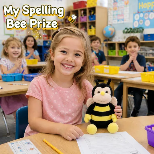 Miniatura 8 de Peluche Nana la abeja con cara sonriente y alas amarillas, abejorro, juguete suave en forma de animal para niños de 12 pulgadas de la cabeza a