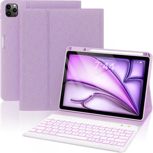 Miniatura 19 de OYEEICE Funda de teclado para iPad 6ª/5ª generación de 9.7 pulgadas, teclado inalámbrico desmontable retroiluminado de 7 colores, cubierta magnética