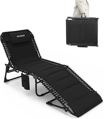 Miniatura 18 de Sillón plegable para exteriores acolchado para adultos de 264 libras, tumbona de patio para exteriores, silla de playa reclinable ajustable de 5