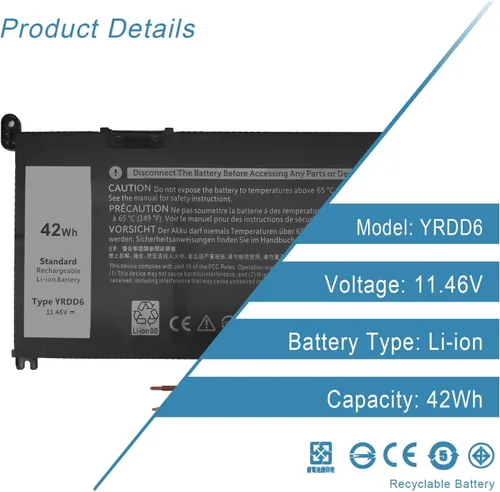 Miniatura 5 de 42Wh YRDD6 VM732 1VX1H 3593 5482 3793 3583 Batería para Dell Inspiron 3593 5482 3793 3583 5485 7586 5491 5591 5481 3310 2 en 1 5593 5584 3493 5480