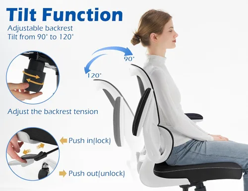 Miniatura 6 de TRALT Silla ergonómica de oficina, silla de escritorio con soporte lumbar ajustable, silla de computadora cómoda de malla con reposabrazos Negro