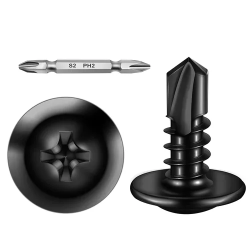 Miniatura 22 de Mywish 200 tornillos autorroscantes negros #10 × 1 pulgada para metal, 410 tornillos de metal negro de óxido de tornillo de acero inoxidable