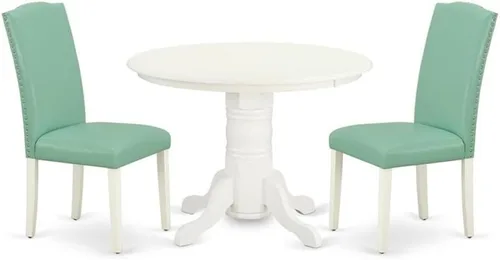 Miniatura 18 de East West Furniture SHEN3-BLK-69 - Juego de mesa de cocina de 3 piezas contiene una mesa de comedor redonda con pedestal y 2 sillas de comedor