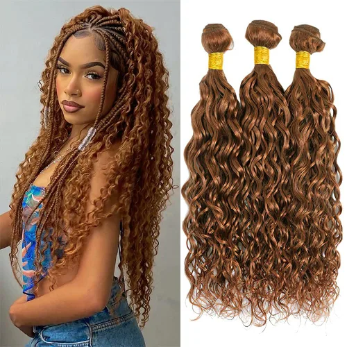 Miniatura 59 de Color 30 paquetes de cabello humano marrón onda del cuerpo paquetes 8 10 12 pulgadas brasileño virgen Remy extensiones de cabello humano doble trama