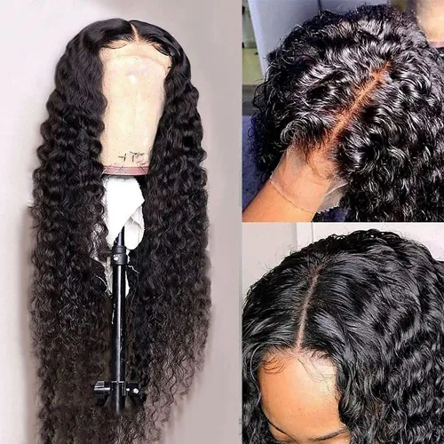 Miniatura 2 de Pelucas de cabello humano ondulado de malla frontal 4x4 con cabello prearrancado y abuelitos, cabello virgen brasileño, densidad 150 %, para mujeres