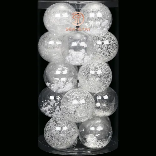 Miniatura 36 de Sea Team Juego de bolas de Navidad de plástico transparente inastillables, bolas decorativas de varios tamaños con relleno delicadas decoraciones