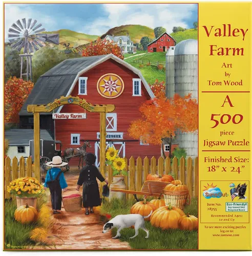 SUNSOUT INC - Valley Farm - Rompecabezas de 500 piezas por artista: Tom Wood - Tamaño acabado 18" x 24" Halloween - MPN # 28755