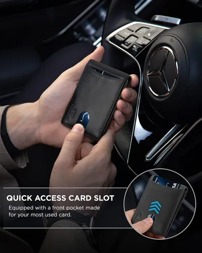 Miniatura 73 de SERMAN BRANDS - Billetera sencilla de cuero genuino con bloqueo RFID para hombre, billetera delgada con bolsillo frontal y clip para dinero