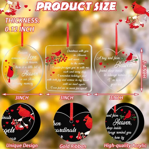 Miniatura 3 de Red Cardinal - Adornos conmemorativos acrílicos transparentes, regalos de Navidad en el cielo y condolencias por la pérdida de un ser querido