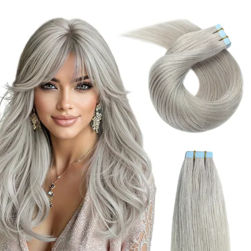 Miniatura 20 de YILITE Extensiones de cabello adhesivas de color rojo, 18 pulgadas, 50 g, 20 unidades, #99J, 100% cabello humano Remy, trama de piel sin costuras