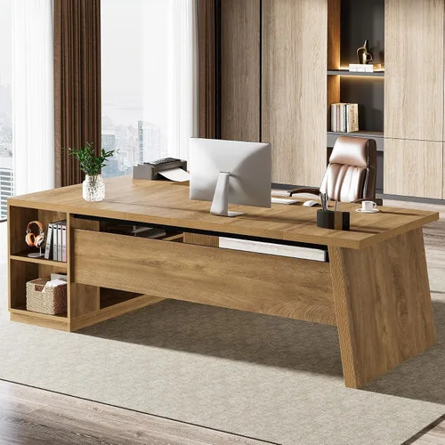 Miniatura 4 de Tribesigns Escritorio en forma de L de 78 pulgadas con cajones, escritorio ejecutivo grande con archivador y estantes, mesa de esquina moderna