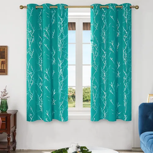 Miniatura 2 de Deconovo - Cortinas opacas, con aislamiento térmico y sonido, con estampado de lámina de árbol, 42 x 63 pulgadas, juego de 2, cortinas de ventana