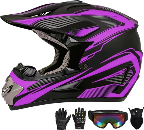 Miniatura 7 de Casco de motocross, ATV para jóvenes y niños, casco de motocicleta todoterreno BMX de 4 ruedas, con certificado DOT, con guantes y máscara de gafas