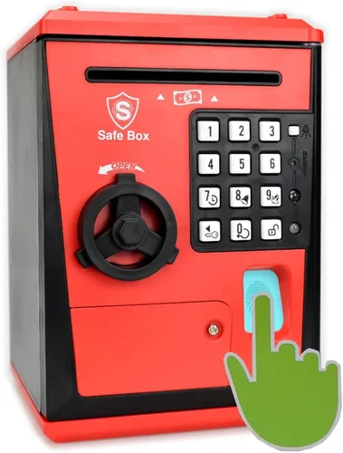 Miniatura 8 de Caja fuerte para niños con contraseña por huella dactilar, alcancía parlante con diseño de cajero automático para dinero real, juguete de regalo