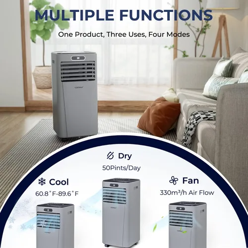 Miniatura 4 de COSTWAY - Aire acondicionado portátil, enfriador de aire de 10000 BTU con modo de secado/ventilador/reposo, 2 velocidades, función de temporizador