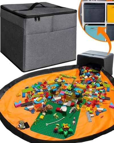 Organizador de almacenamiento de juguetes XL con tapete de juego, bolsa de almacenamiento/caja para niños, niñas, guardería, sala de juegos, canasta