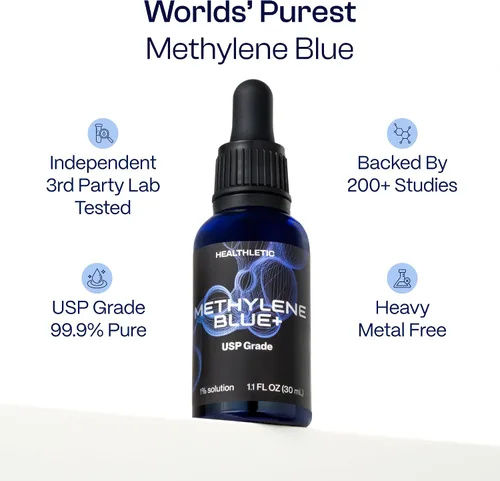 Miniatura 3 de HEALTHLETIC Gotas de azul de metileno – Solución USP de grado farmacéutico al 1% fabricada en Estados Unidos – Apoya la claridad mental, el enfoque