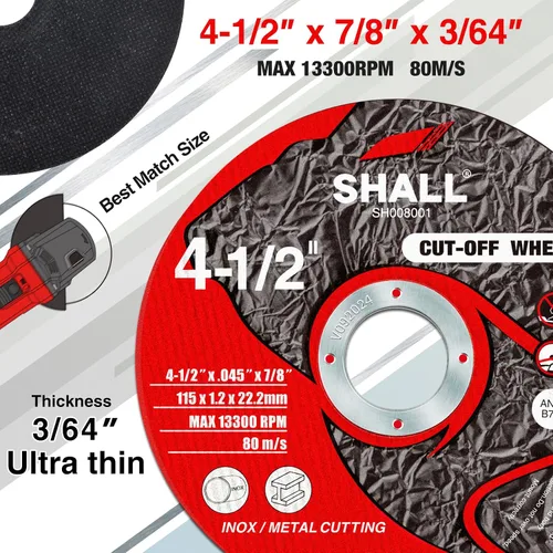 Miniatura 3 de SHALL Paquete de 25 ruedas de corte de 4 1/2 x 7/8 pulgadas, rueda de corte con bolsa para amoladora angular, disco de corte rápido de metal y acero