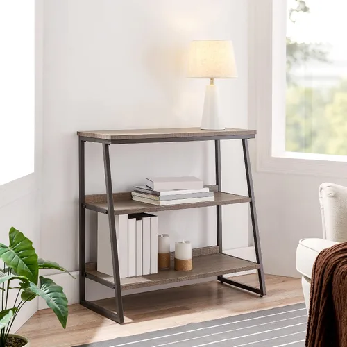 Miniatura 2 de Leick Home 70007-ROBLK - Estantería escalonada de metal y madera, roble aserrado/gris plomizo