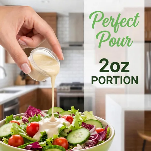 Miniatura 8 de EONJOE Recipientes de plástico de 2 onzas con tapas, recipiente pequeño para aderezo de ensalada para llevar, tazas para salsas y condimentos