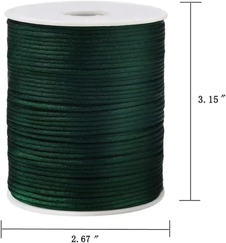 Miniatura 4 de 2.0mm Hilo de Cordón de Seda de Nylon para Cuentas de Macramé, Pulseras, Nudos Chinos, Collares, Joyería 109 Yardas (Verde Oscuro)