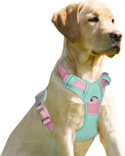 Miniatura 10 de BARKBAY Arnés sin tirones para perro, clip frontal, resistente, reflectante, mango de fácil control para pasear perros grandes (negro, L)