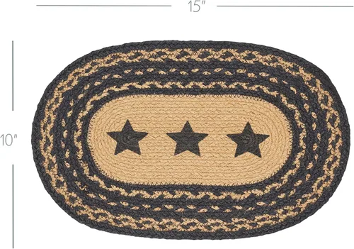 Miniatura 3 de VHC Brands Farmhouse Star - Mantel individual para mesa de comedor, yute trenzado, ovalado, negro tostado, 10 x 16 pulgadas