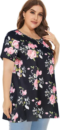 Miniatura 3 de Blusas de talla extragrande para mujer, camisas de túnica manga corta, informal, estilo floral, blusas fluidas