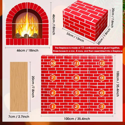 Miniatura 2 de Fullhawl 26 chimeneas de cartón de invierno 3D de 39 x 35 pulgadas, chimenea artificial de invierno con llama de fuego, recortes de grano de madera