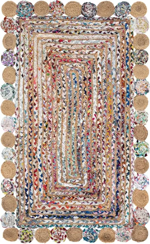 Miniatura 2 de SAFAVIEH Cape Cod Collection - Alfombra decorativa, 4 x 6 pies, beige y multicolor, hecha a mano de yute y algodón, trenzada estilo bohemio, ideal