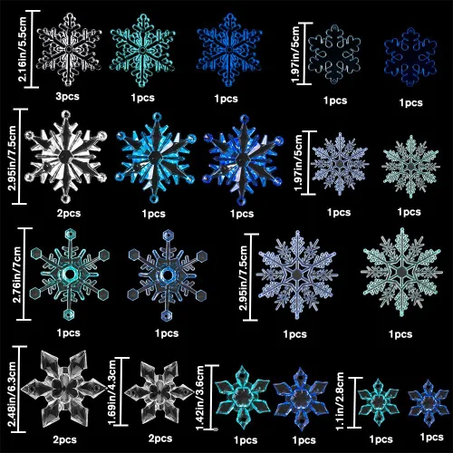 Miniatura 4 de YUJUN 56 piezas de adornos de copos de nieve de Navidad de cristal, copos de nieve azules de invierno, gotas de carámbano para árbol de Navidad