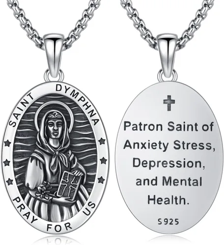 Miniatura 513 de Collar con colgante de plata de ley 925 con medalla de San Patrón, joyería religiosa para hombres y mujeres, con cadena de acero inoxidable 316L