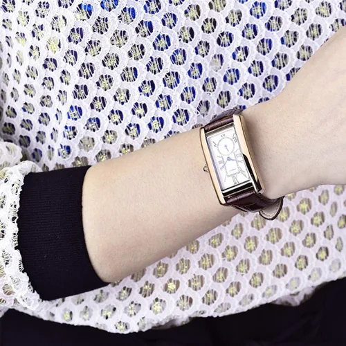 Miniatura 5 de carlien Reloj de cuarzo para mujer elegante reloj de vestir rectangular con correa de cuero y corona de zafiro