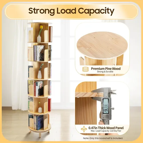 Miniatura 6 de Gdrasuya10 Estantería giratoria de madera de 6 niveles con pantalla de 360 grados, estante de almacenamiento para adultos, estantes multifuncionales