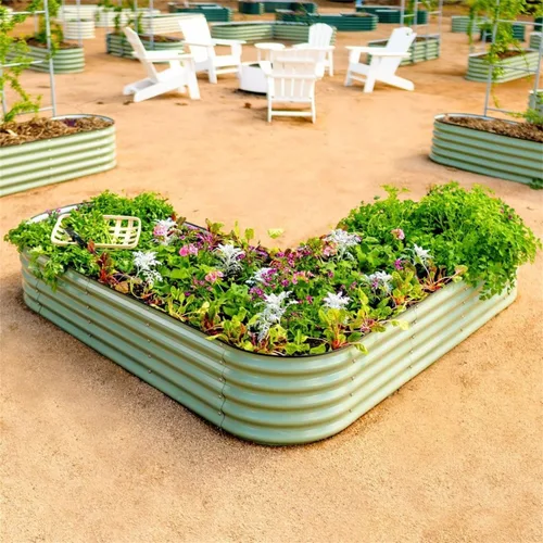 Miniatura 3 de Vego garden Cama de jardín elevada en forma de L de 17 pulgadas de alto para verduras, flores, jardinera de tierra, tamaño grande Verde oliva