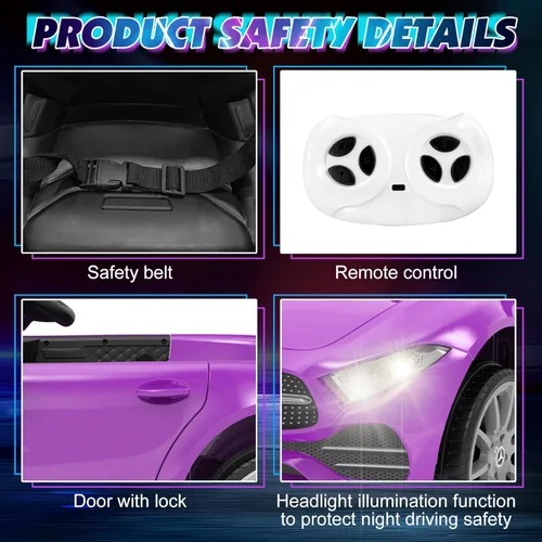 Miniatura 3 de Auto de paseo para niños de 12 V con control remoto de 2.4 G, automóvil eléctrico alimentado por batería, puertas dobles, cinturón de seguridad, luz