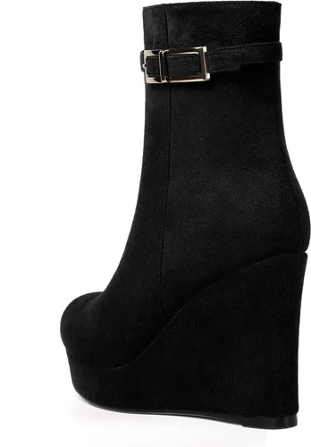 Miniatura 7 de MERRORI Bukle - Botas altas de tacón alto para mujer, puntera redonda, plataforma de gamuza sólida, de 4 pulgadas