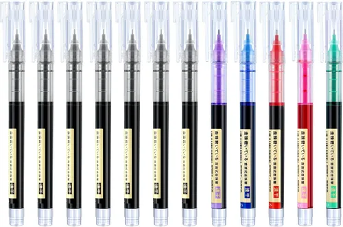 Frienda 12 bolígrafos de punta rodante de 0,5 mm, bolígrafos de tinta líquida de secado rápido de alta calidad japonesa, escritura suave para