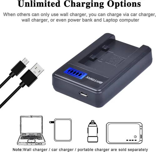 Miniatura 4 de Batmax Paquete de 2 baterías NP-FH50 + cargador USB LCD para baterías Sony NP-FH30, NP-FH40, NP-FH50 Serie H; Sony Alpha DSLR A230, DSLR A290, DSLR