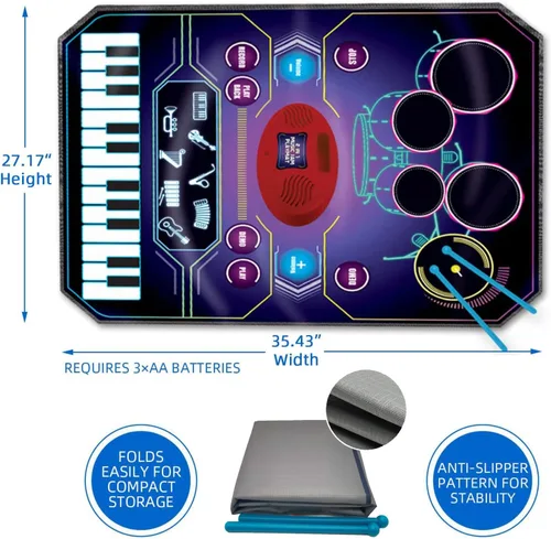 Miniatura 2 de Juguetes de aprendizaje musical 2 en 1 para niños y niñas, juego de batería + alfombrilla de piano Grabación y reproducción, canciones