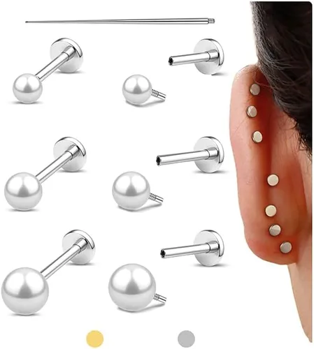 Miniatura 20 de GEMQUEEN Aretes tipo dormilona plana: aretes de acero quirúrgico de titanio rellenos de oro de 14 quilates, hipoalergénicos para mujeres y hombres