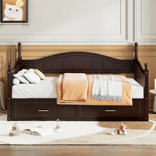 Miniatura 5 de Harper & Bright Designs Sofá cama individual de los años 80 y 90 con nido, base de cama extensible con 2 cajones de almacenamiento, cabecera Blanco