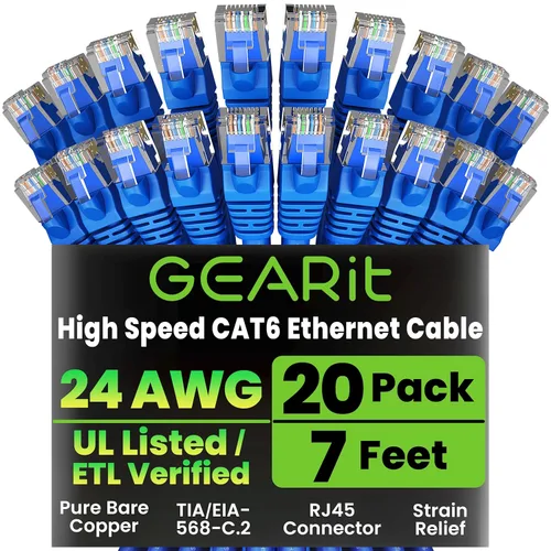 Miniatura 100 de Paquete de Cable Ethernet Cat 6 GEARit - Pack de 10 cables de conexión Ethernet Cat6 de 15 pies Cable de conexión de red RJ45, conectores dorados