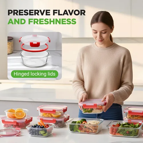Miniatura 2 de NutriChef Recipientes de vidrio para almacenamiento de alimentos con tapas, recipientes herméticos de vidrio para preparación de comidas, loncheras