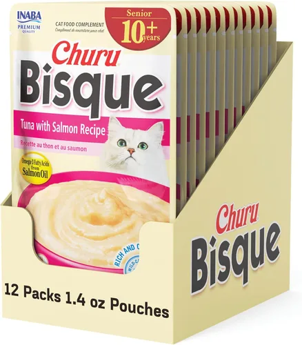 Miniatura 10 de INABA Churu Bisque para gatos, plato de puré cremoso para lamer con vitamina E, 1.4 onzas por bolsa, 12 bolsas, receta de pollo
