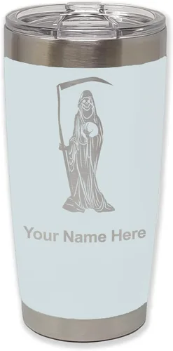 Miniatura 10 de LaserGram Vaso aislado al vacío de 20 onzas, Santa Muerte, grabado personalizado incluido (negro)