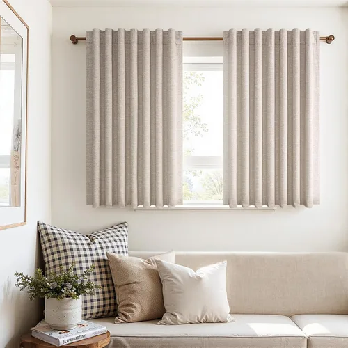 Miniatura 41 de Topfinel Cortinas opacas, blanco beige, 2 paneles, ventanas pequeñas, textura, mezcla de lino, bohemia, abedul, rural, gancho, bolsillo trasero