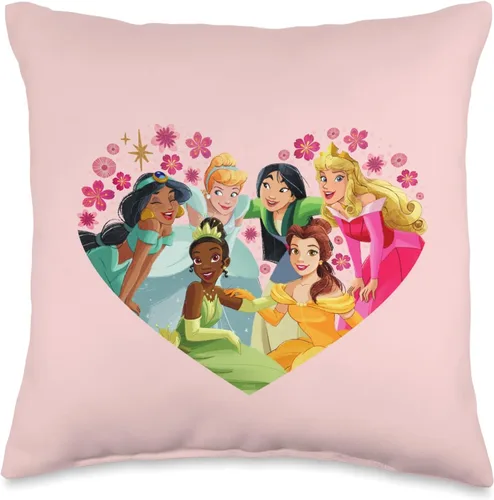 Disney Princess Group - Almohada rosa con forma de corazón, 16 x 16 pulgadas, multicolor